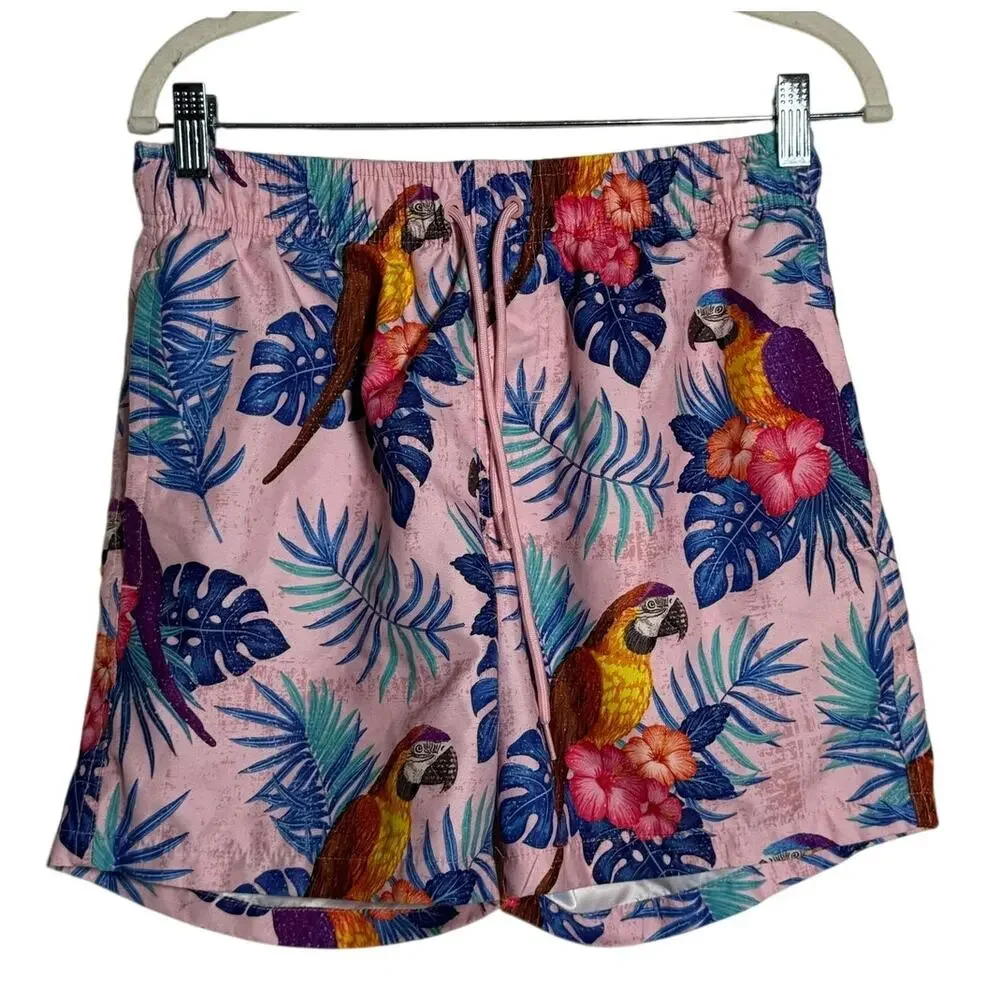 Ring of Fire Swim Peppers Men's Small Parrot Tropical Flower Print